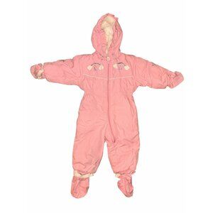 Vintage JCPenney Baby Girl’s Pink One-Piece Snowsuit Faux Fur Hood 18 months